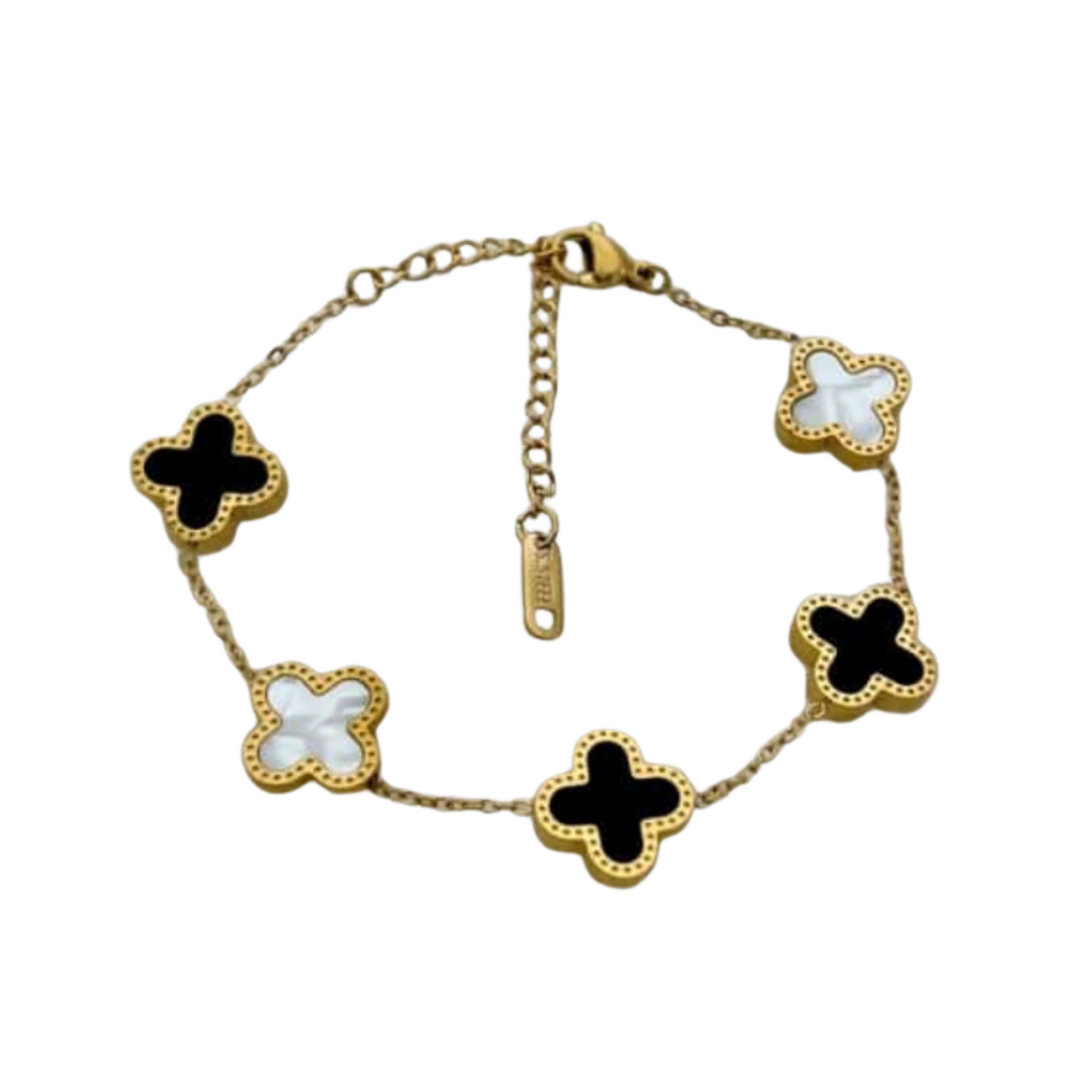 REGAL™ 5 LEAF CLOVER BRACELET WHITE AND BLACK.