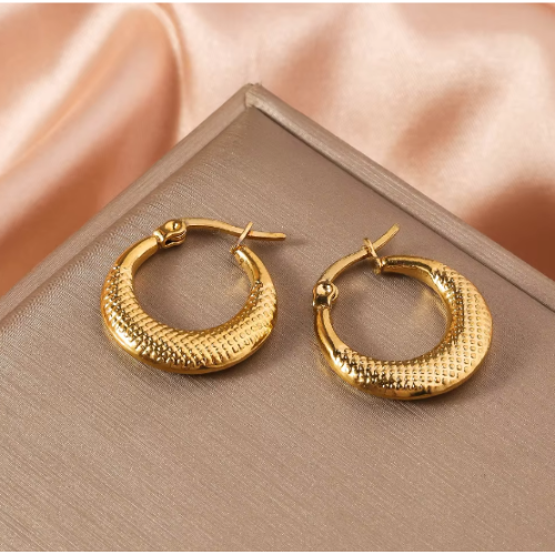 REGAL™  Embossed Stainless Steel Hoop Earrings.